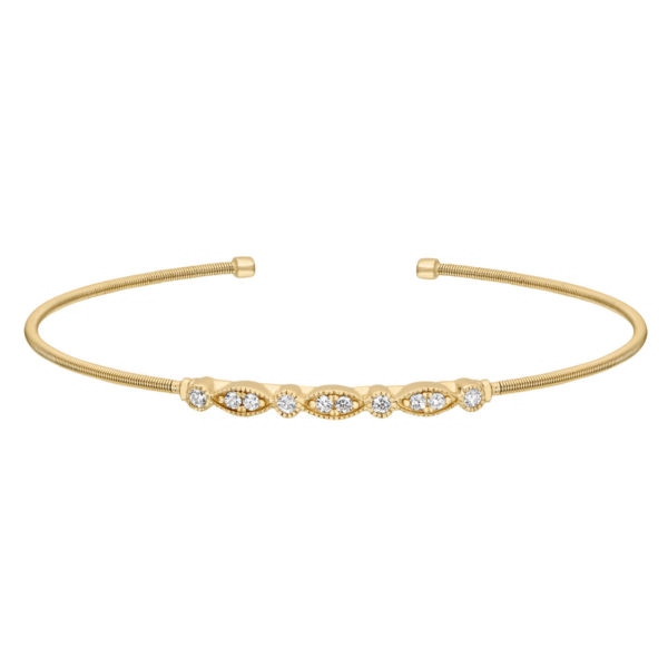Neustaedter's Fine Jewelry in St. Louis is now offering Gold Finish Sterling Silver Cable Cuff Bracelet with Simulated Diamond Marquis & Round Design