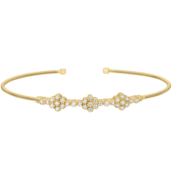 Neustaedter's Fine Jewelry in St. Louis is now offering Gold Finish Sterling Silver Cable Cuff Bracelet with Three Clusters of Simulated Diamonds