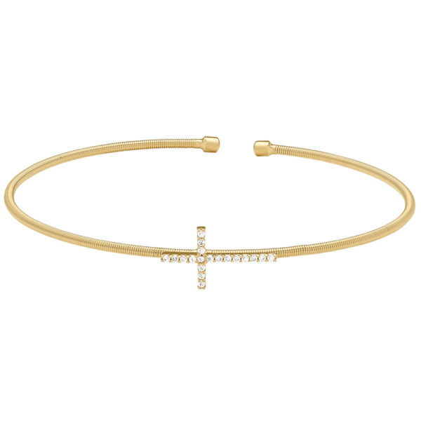 Neustaedter's Fine Jewelry in St. Louis is now offering Gold Finish Sterling Silver Cable Cuff Cross Bracelet with Simulated Diamonds