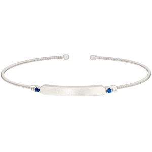 Rhodium Finish Sterling Silver Cable CuffNeustaedter's Fine Jewelry in St. Louis is now offering Bracelet with Name Plate and Simulated Blue Sapphire Birth Gems - September