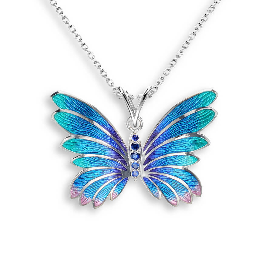 Nicole Barr - Sterling Silver Butterfly Necklace-Blue. Blue Sapphires